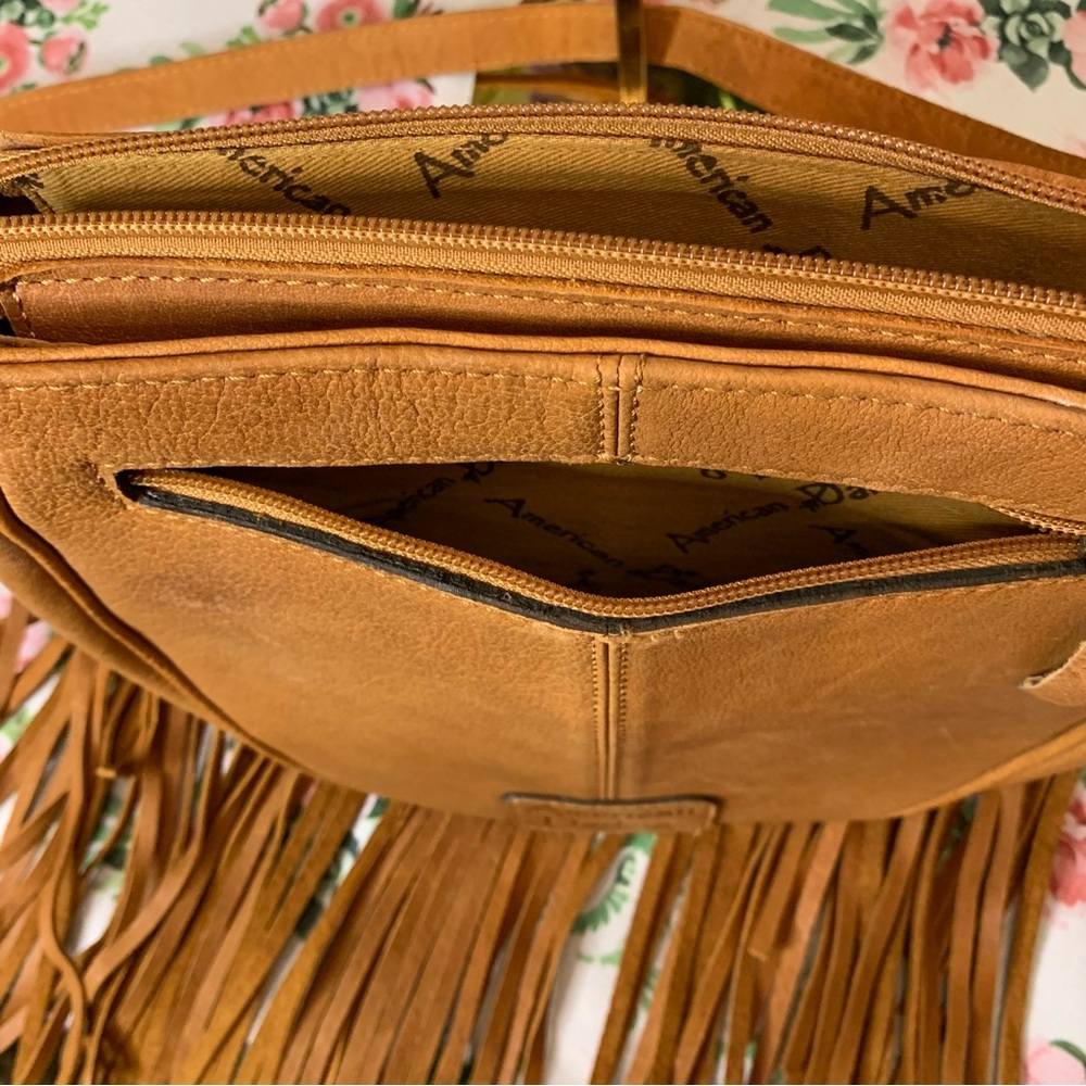 🌟Price Drop🌟❤️American Darling Tan Leather & Tooling Fringed Shoulder Bag - Picture 10 of 14